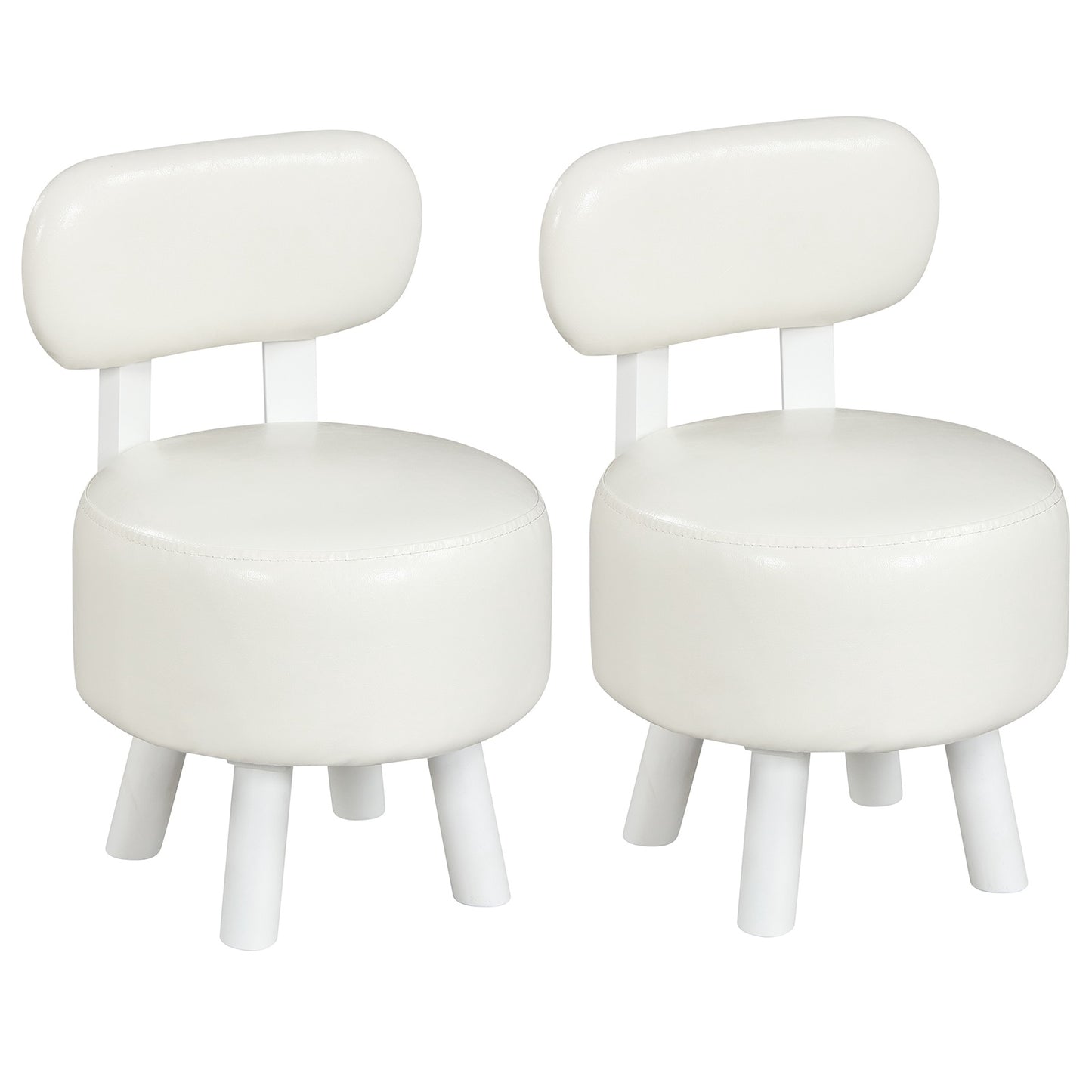 Set of 2 White Faux Leather Stools with Backrest, 150kg Capacity