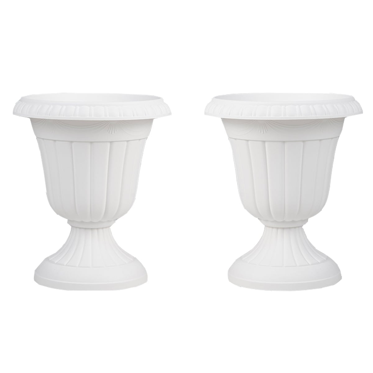 Set of 2 White Urn Planters with Drainage Holes