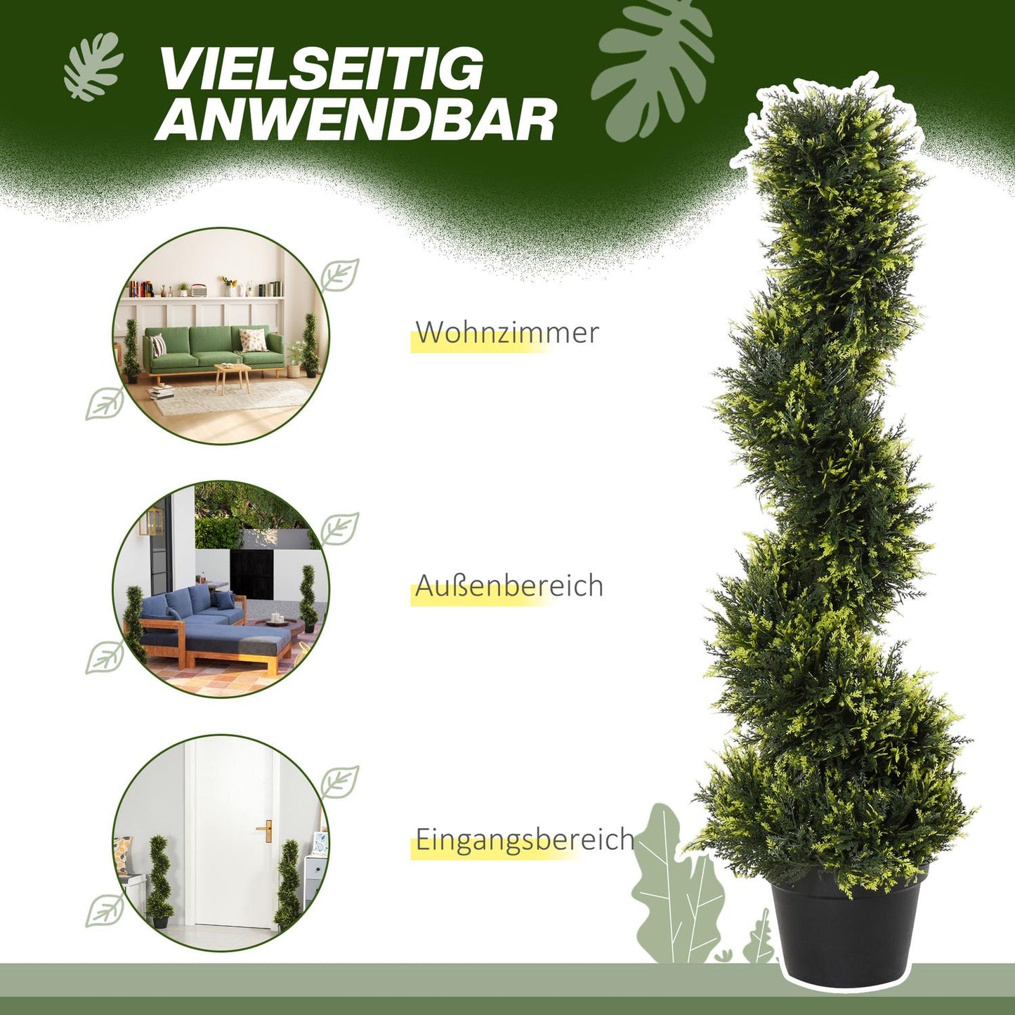 Large 90 cm spiral cedar plant in pot - indoor/outdoor decor