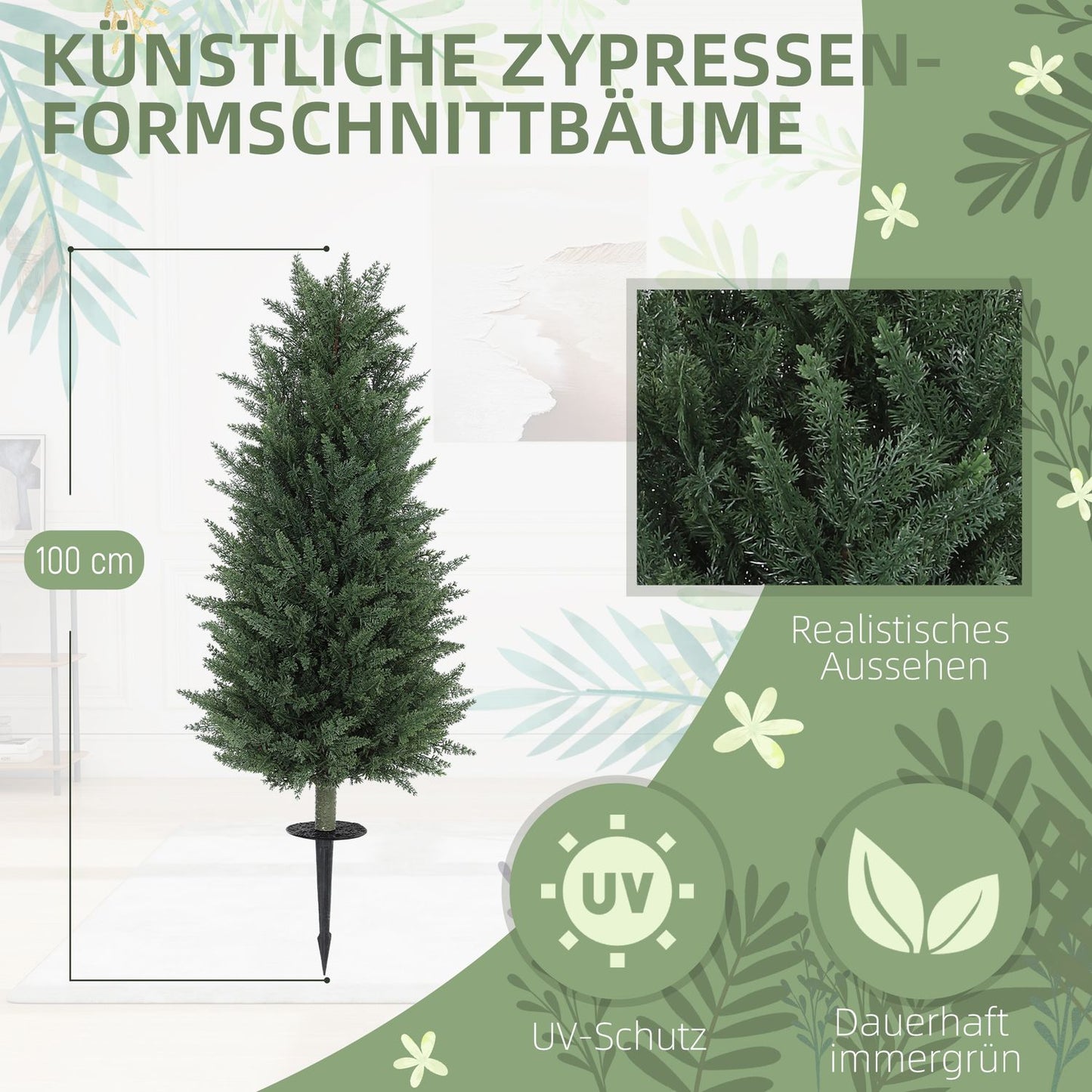Artificial Cypress Trees Set, 831 UV-Resistant Leaves Each