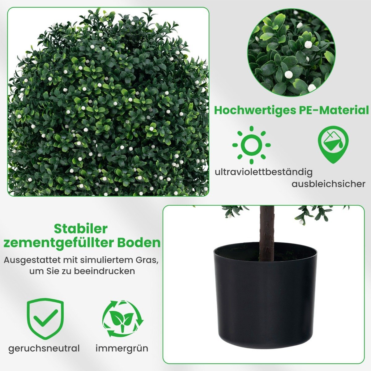 Set of 2 artificial topiary trees in ball shape with UV-protected leaves and fruits