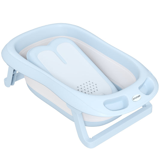 Foldable non-slip baby bathtub set, light blue, for toddlers