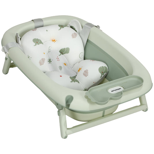 Foldable non-slip baby bath with cushion, set of 2, green