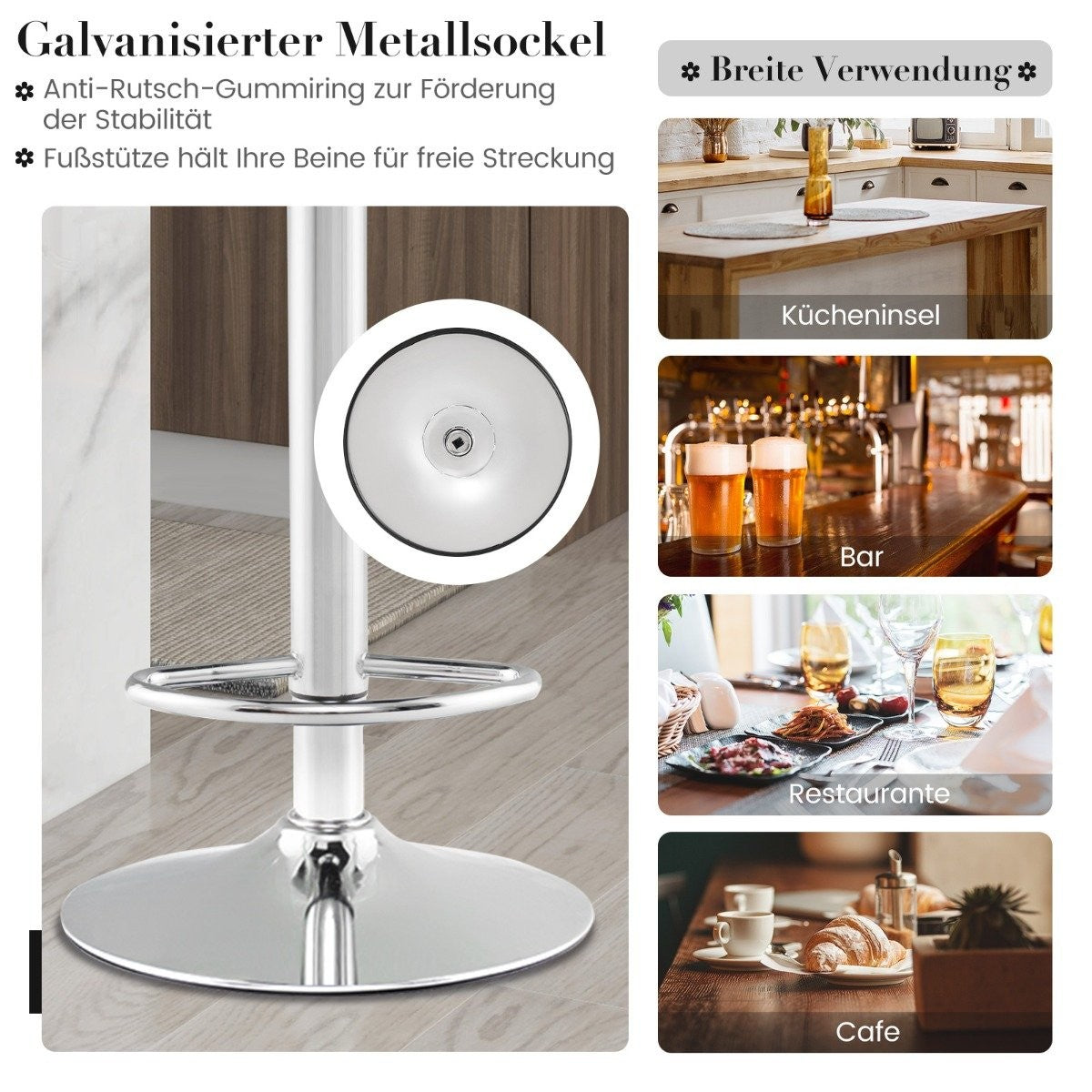 Set of 2 bar stools 82-102cm height-adjustable swivel bar chairs kitchen stools