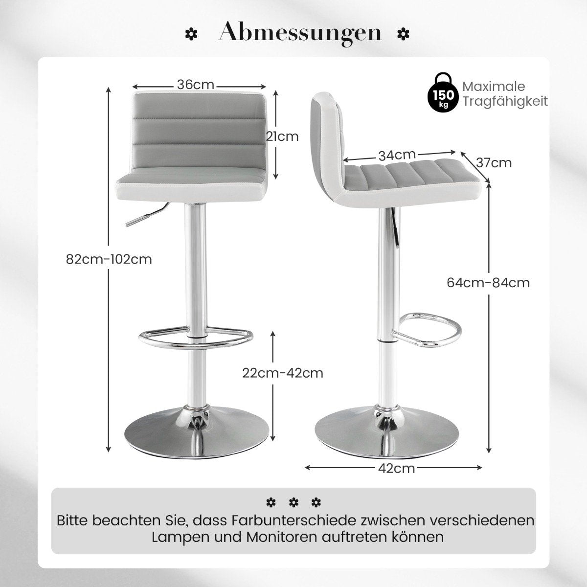 Set of 2 bar stools 82-102cm height-adjustable swivel bar chairs kitchen stools