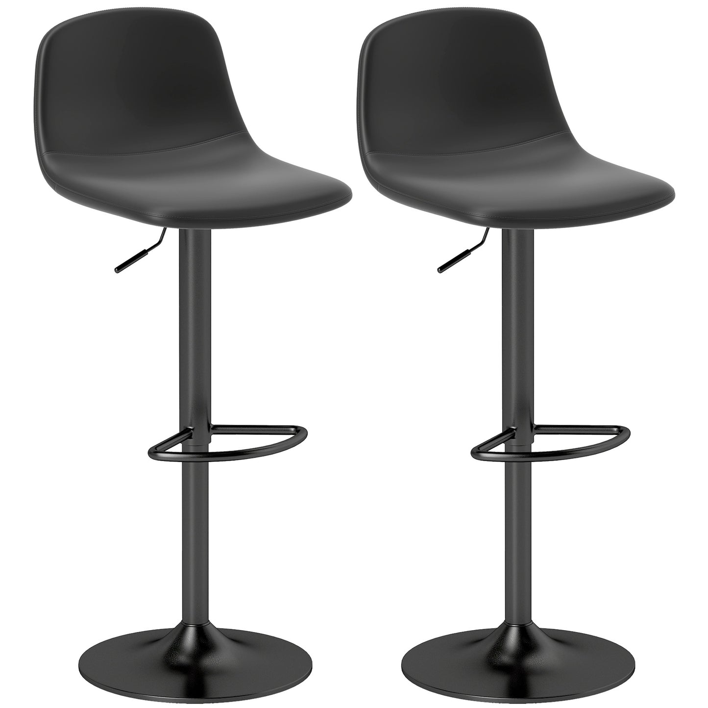 Adjustable Faux Leather Bar Stools, Set of 2, Swivel, Black