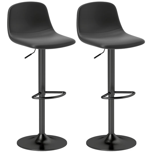 Adjustable Faux Leather Bar Stools, Set of 2, Swivel, Black