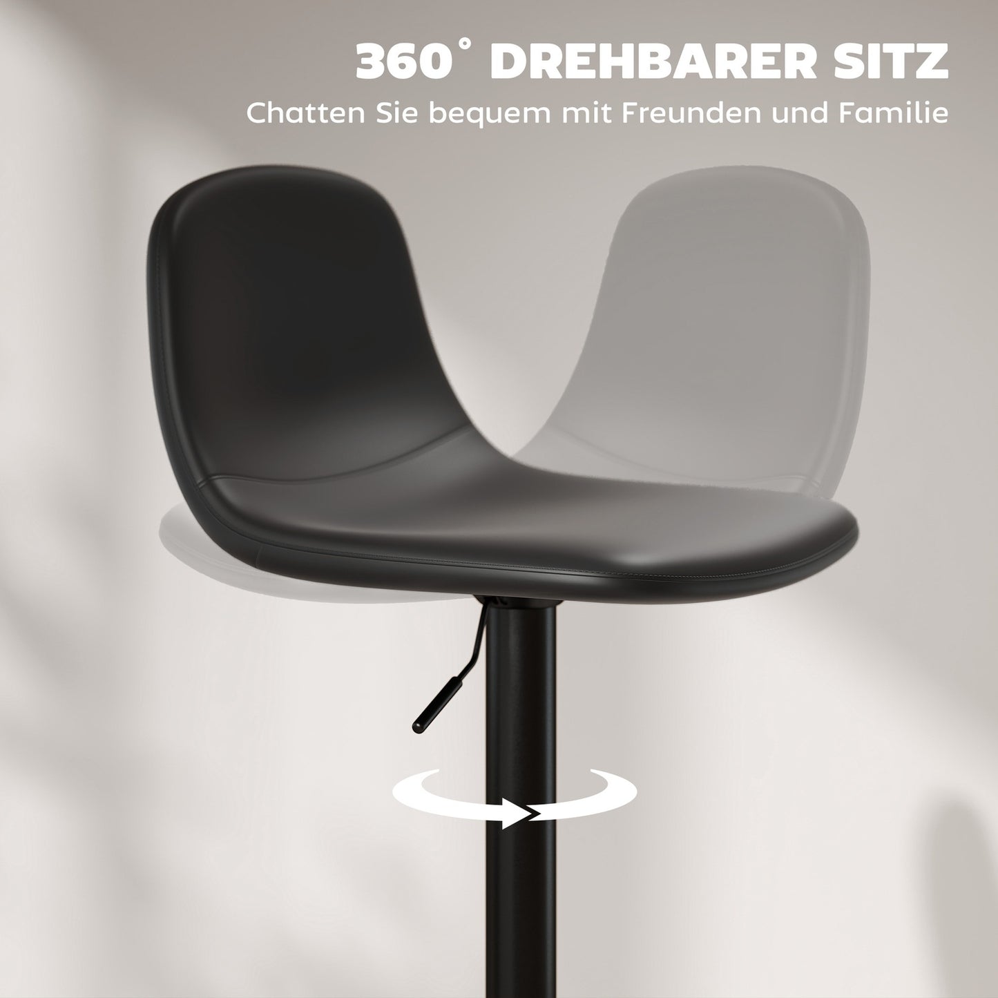 Adjustable Faux Leather Bar Stools, Set of 2, Swivel, Black