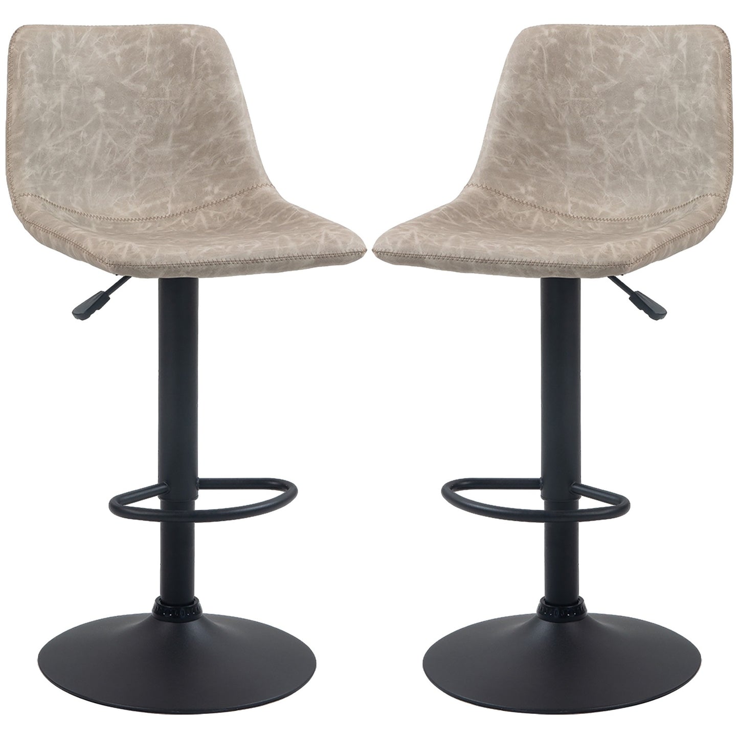 Height-adjustable beige swivel barstools in artificial leather, set of 2