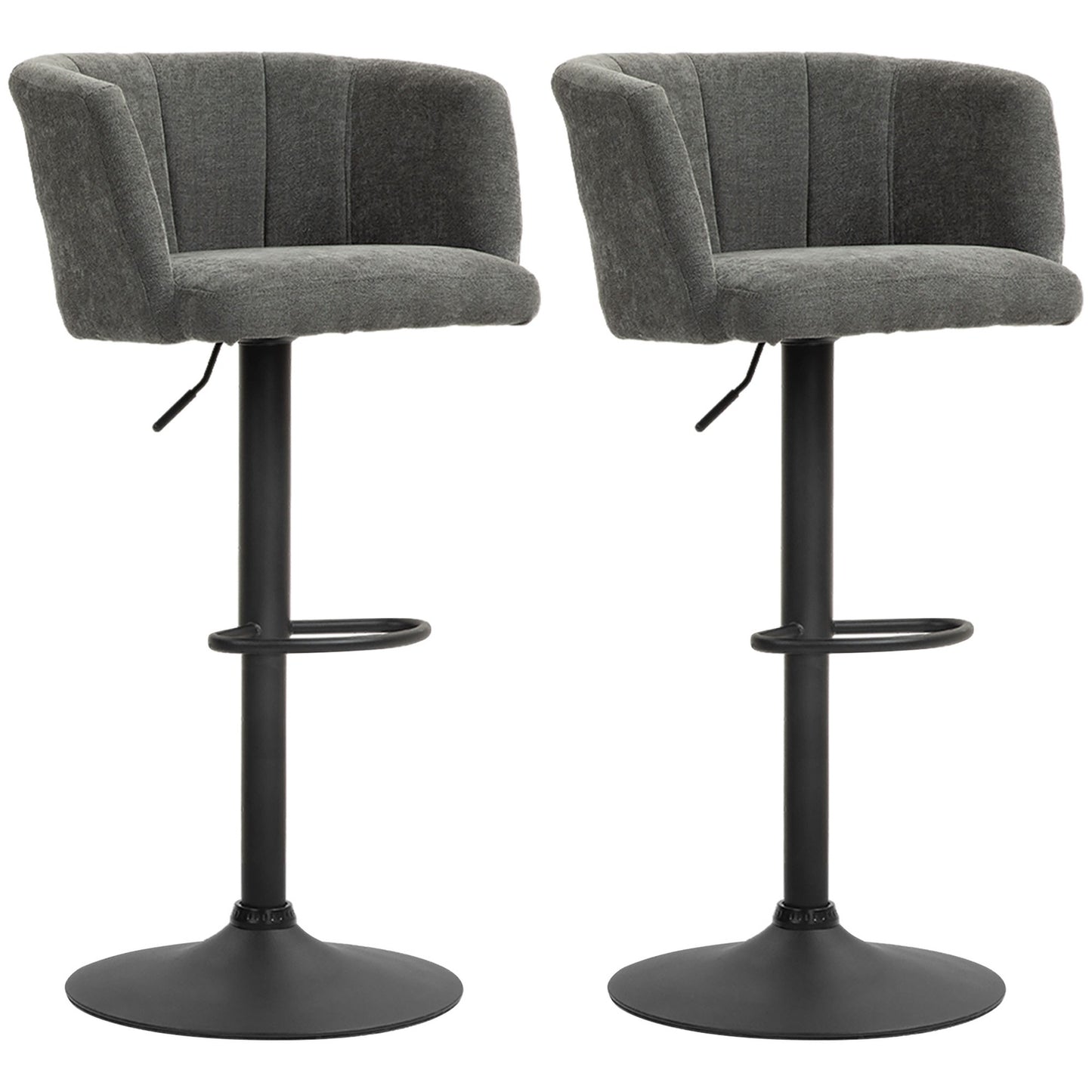 Height adjustable swivel bar stools, set of 2, dark gray linen