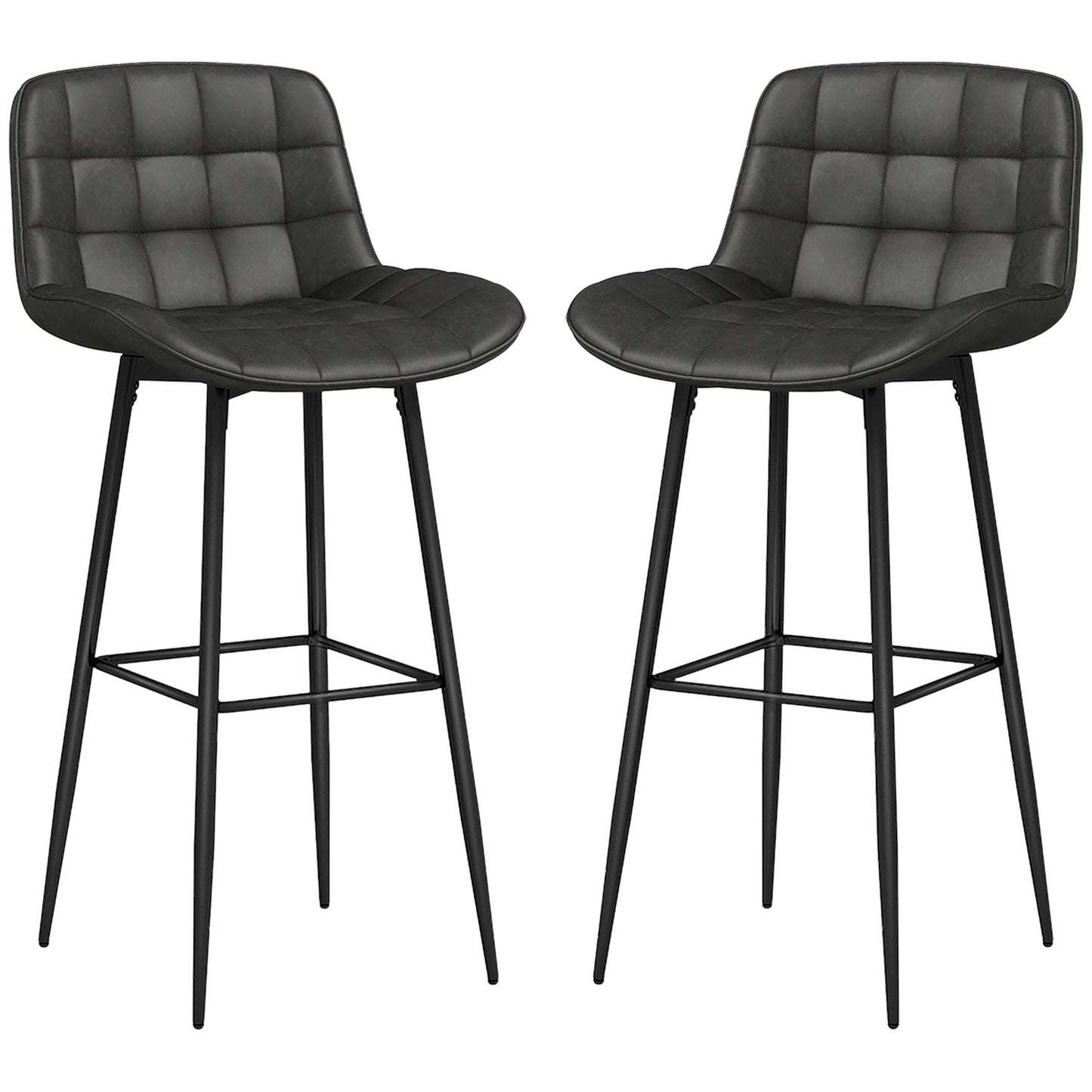 Dark gray swivel barstools, set of 2 with footrest and back