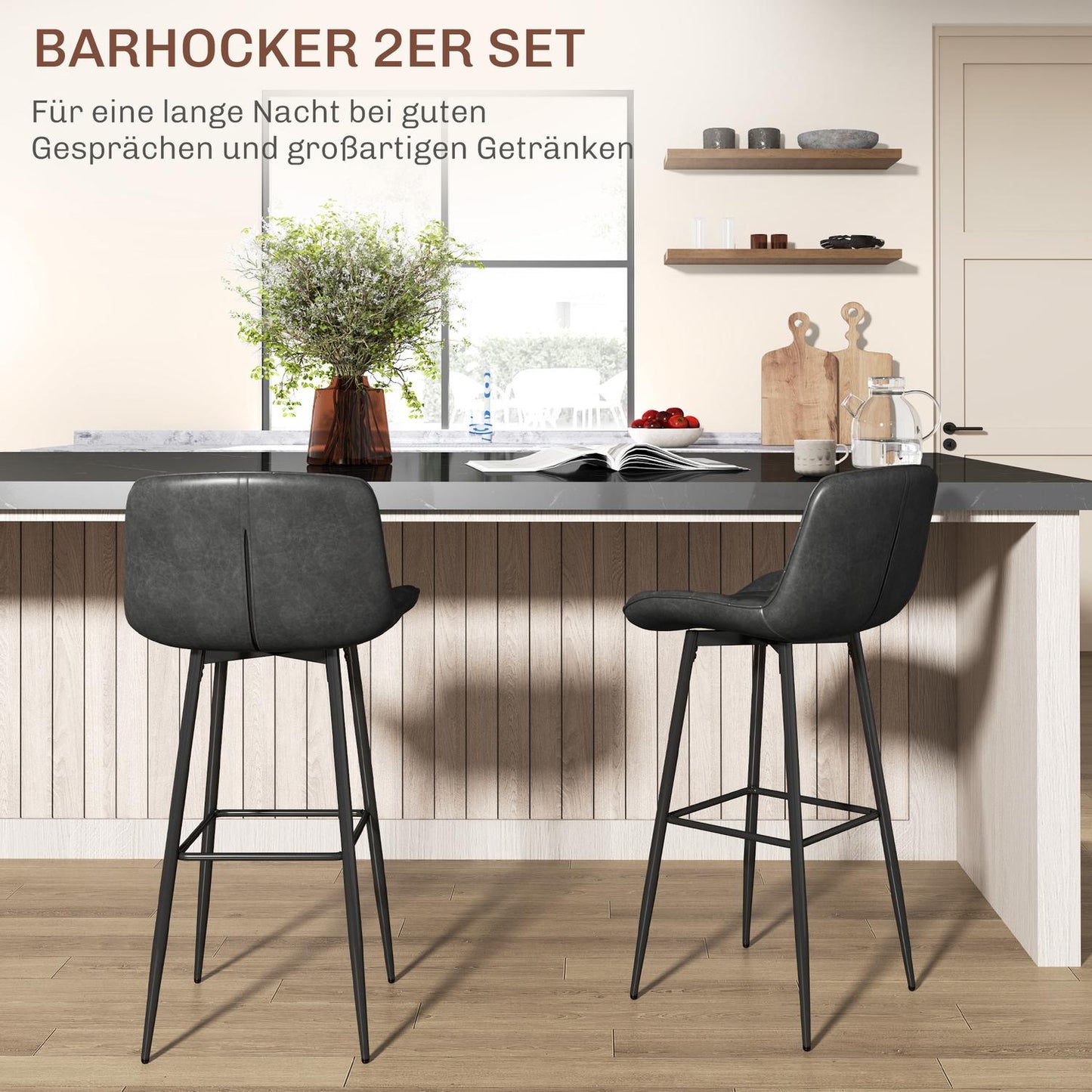 Dark gray swivel barstools, set of 2 with footrest and back