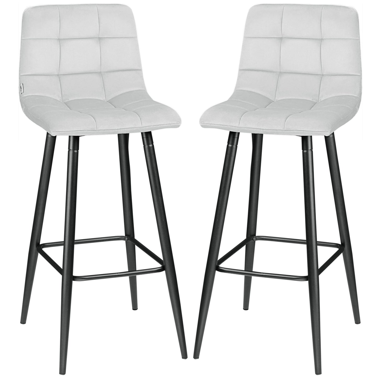 Velvet bench stool with footrest, set of 2 - light grey