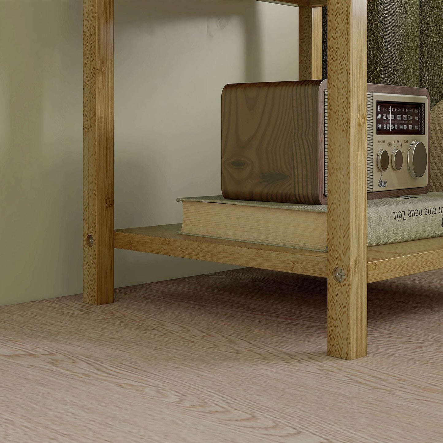 Set of 2 bedside tables with drawer and shelf, natural finish
