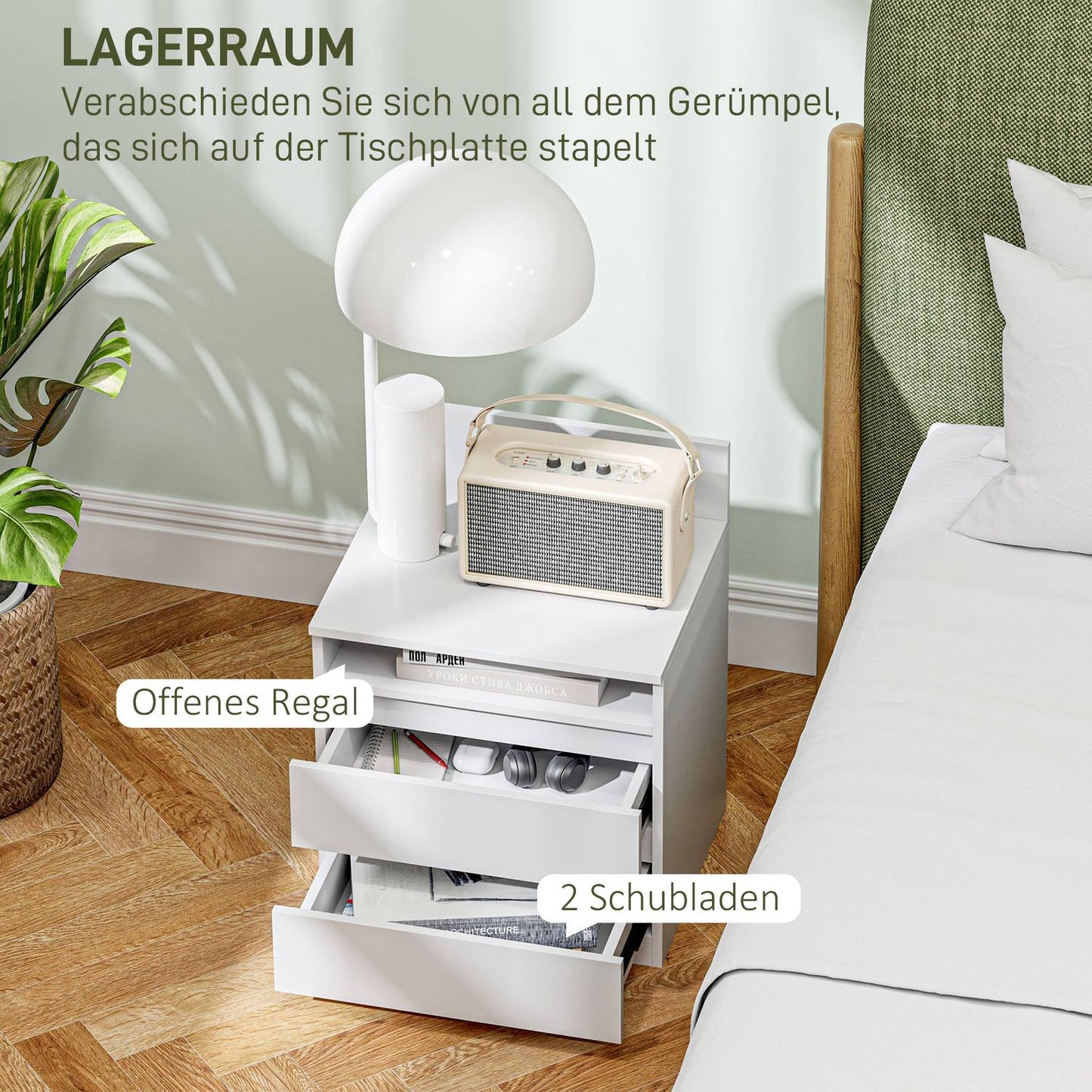 White bedside tables with drawers, set of 2, 40 x 32 x 50 cm
