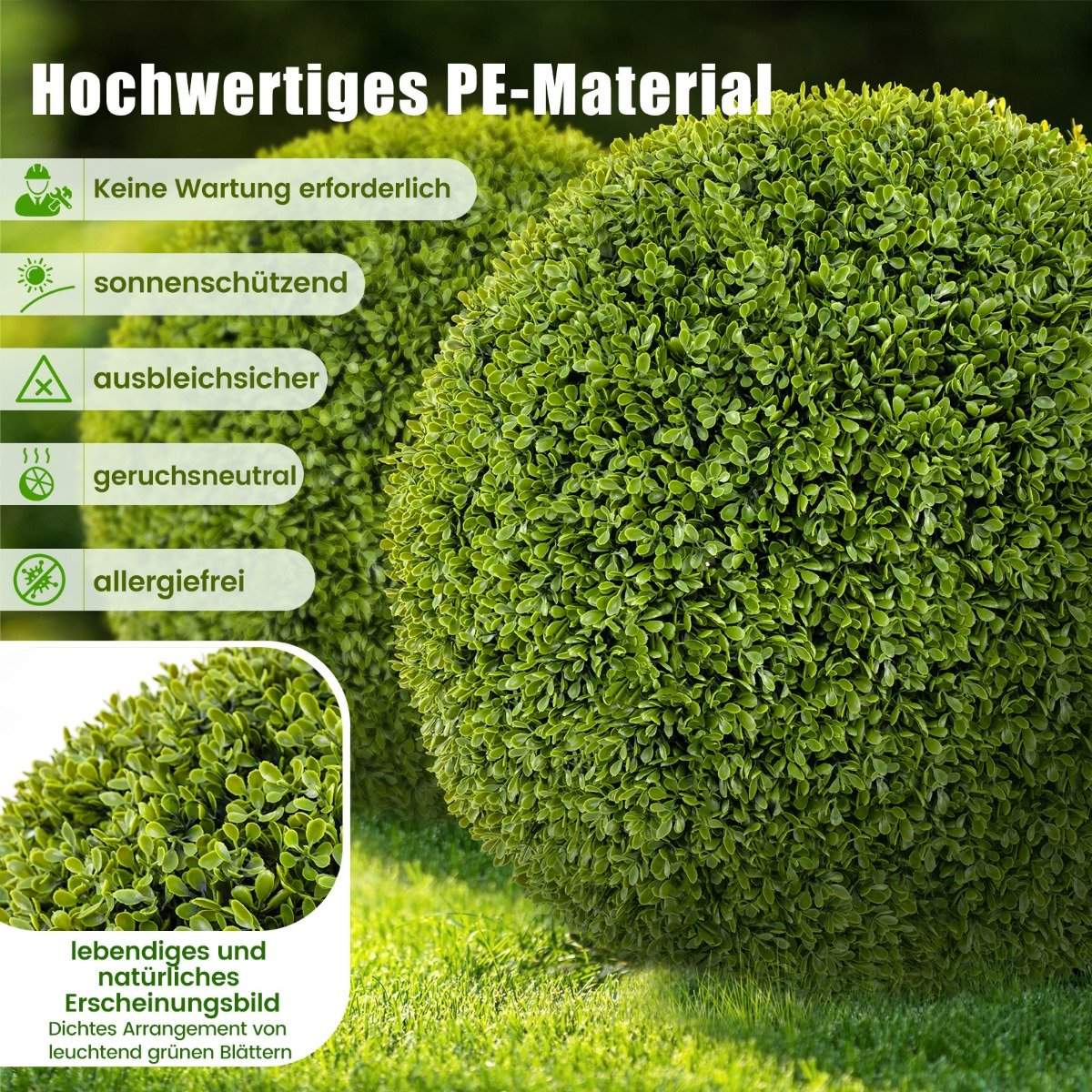 Set of 2 boxwood balls, 50 cm, boxwood balls, UV-resistant, decorative ball plants for the home
