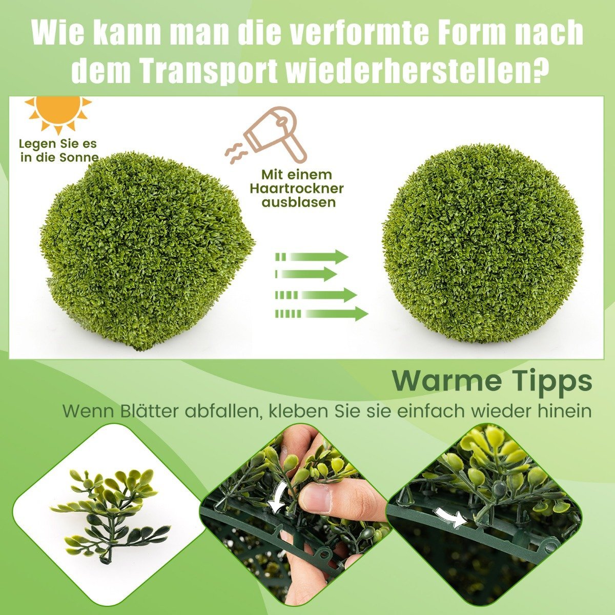 Set of 2 boxwood balls, 50 cm, boxwood balls, UV-resistant, decorative ball plants for the home