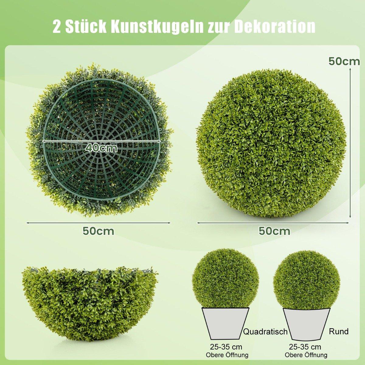 Set of 2 boxwood balls, 50 cm, boxwood balls, UV-resistant, decorative ball plants for the home