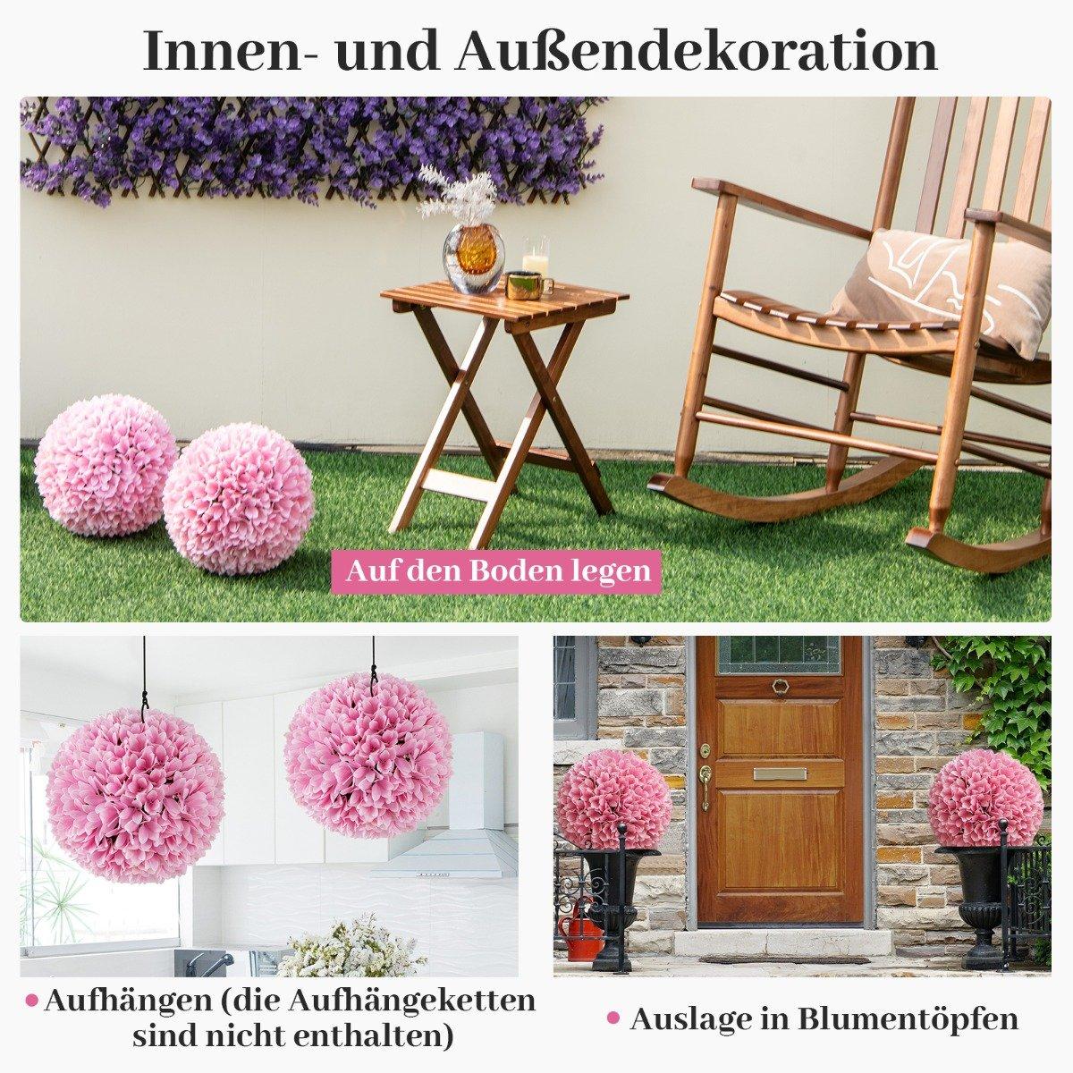 Set of 2 boxwood balls, UV-resistant decorative balls, topiary artificial plant, decorative plant, diameter 28 cm, pink