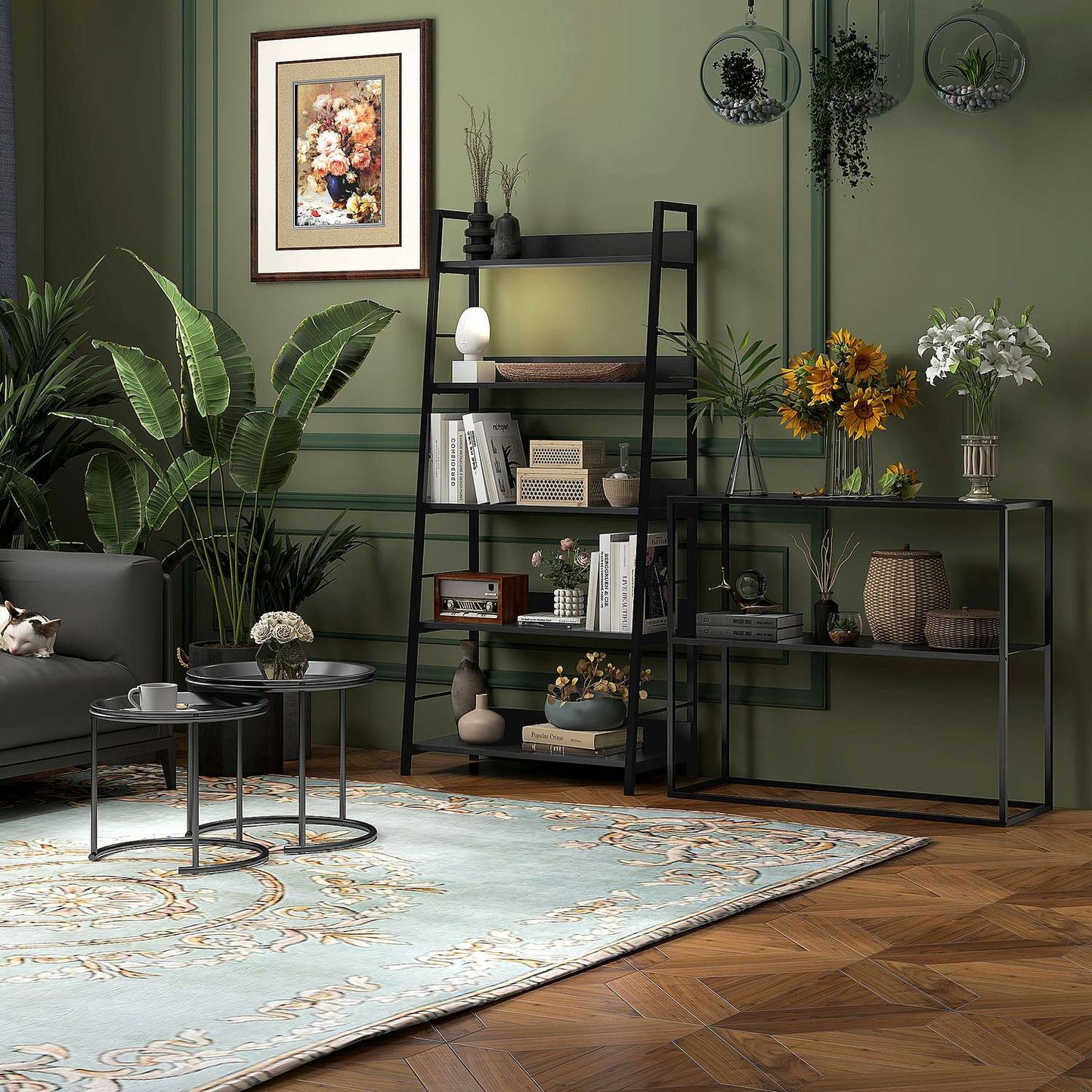 Round coffee table set, Stackable steel, Ø43/35 cm, Black