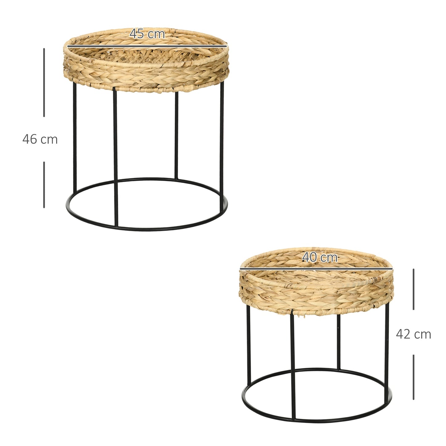 Boho Nesting Coffee Tables – Water Hyacinth & Steel Set
