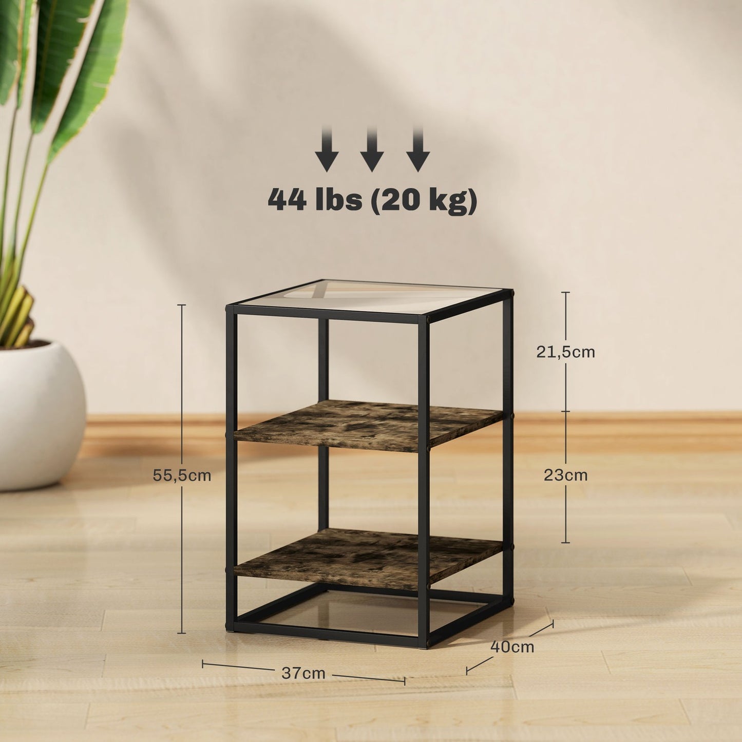 Rustic brown 3-tier glass coffee table - set of 2