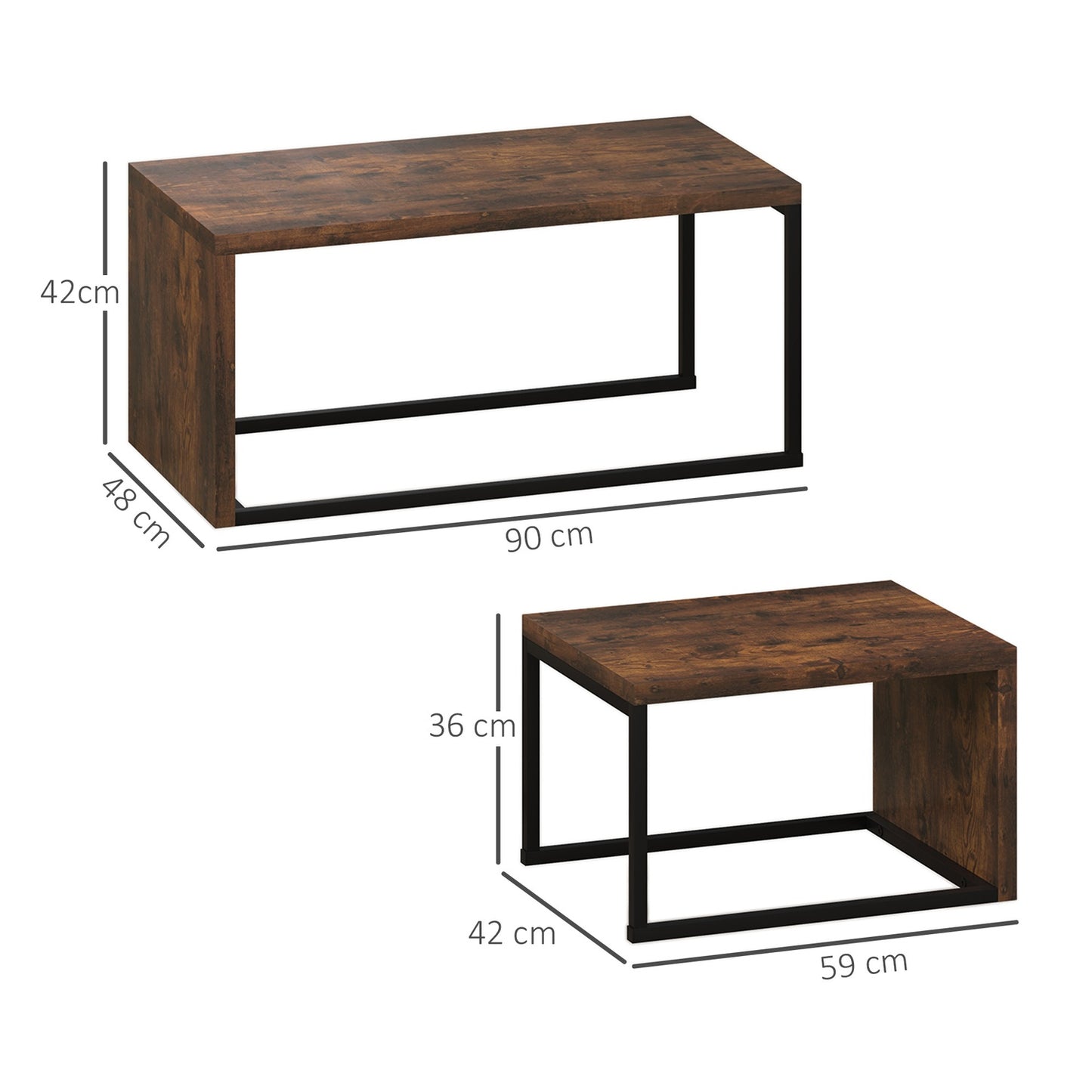 Multifunctional coffee table set - black & brown metal base