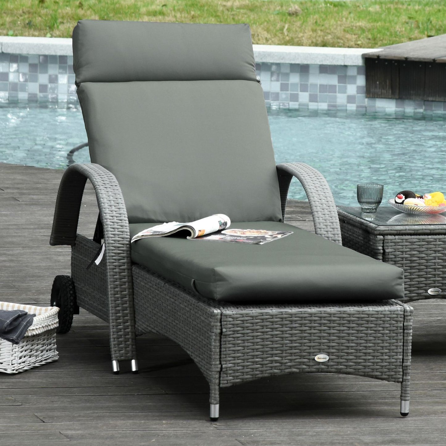 Outdoor deckchair cushions, 8 cm thick, dark grey, 196x55 cm