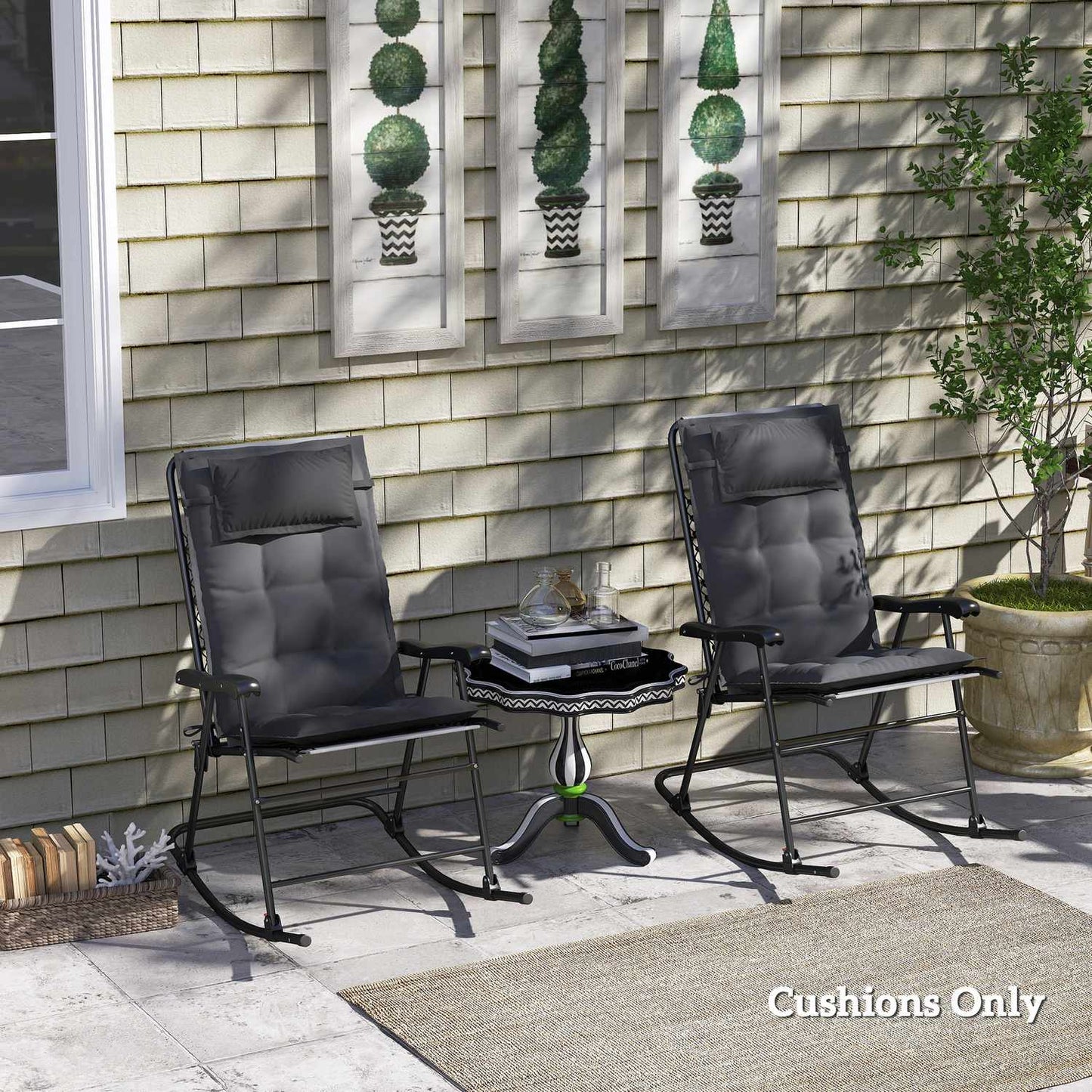 Water repellent dark gray sun lounger cushions - set of 2