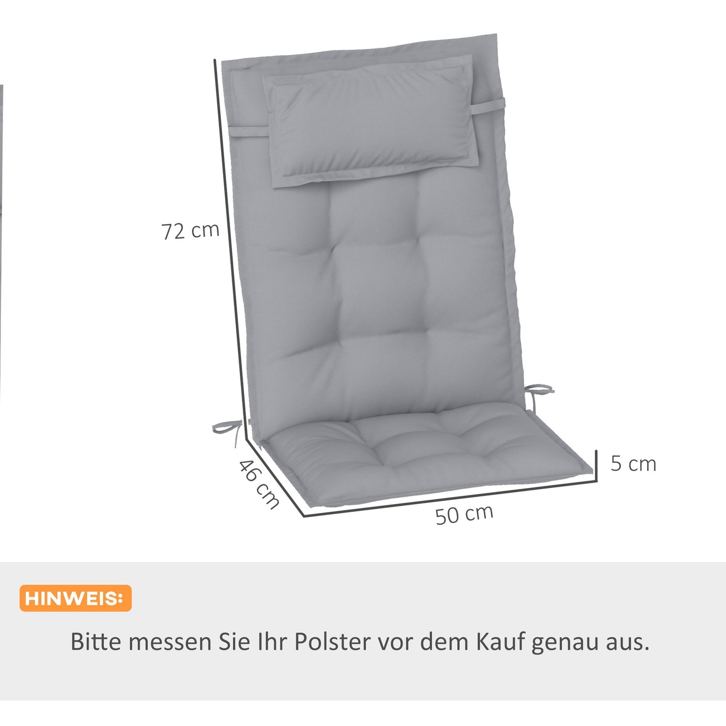 Light gray water-repellent garden bed cushions, 50x116 cm