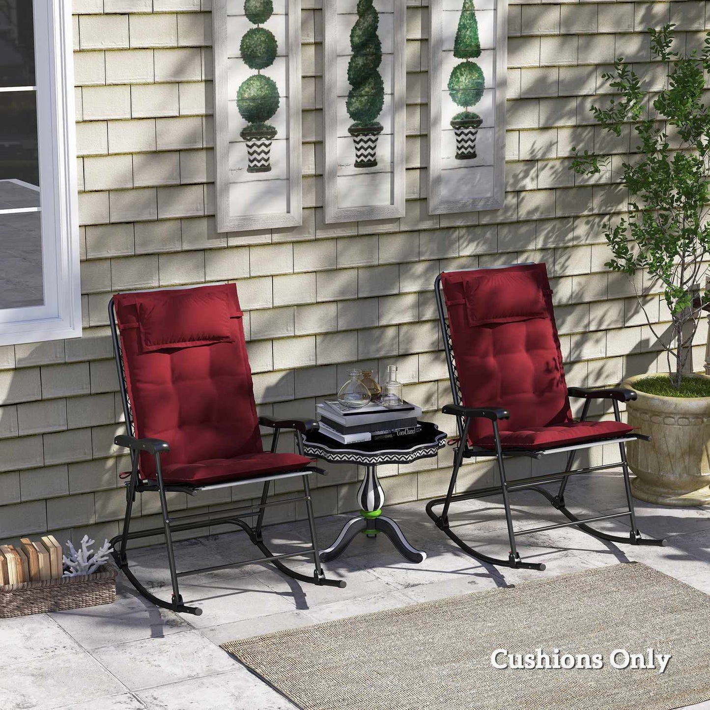 Water-repellent sun lounger cushions, set of 2, burgundy