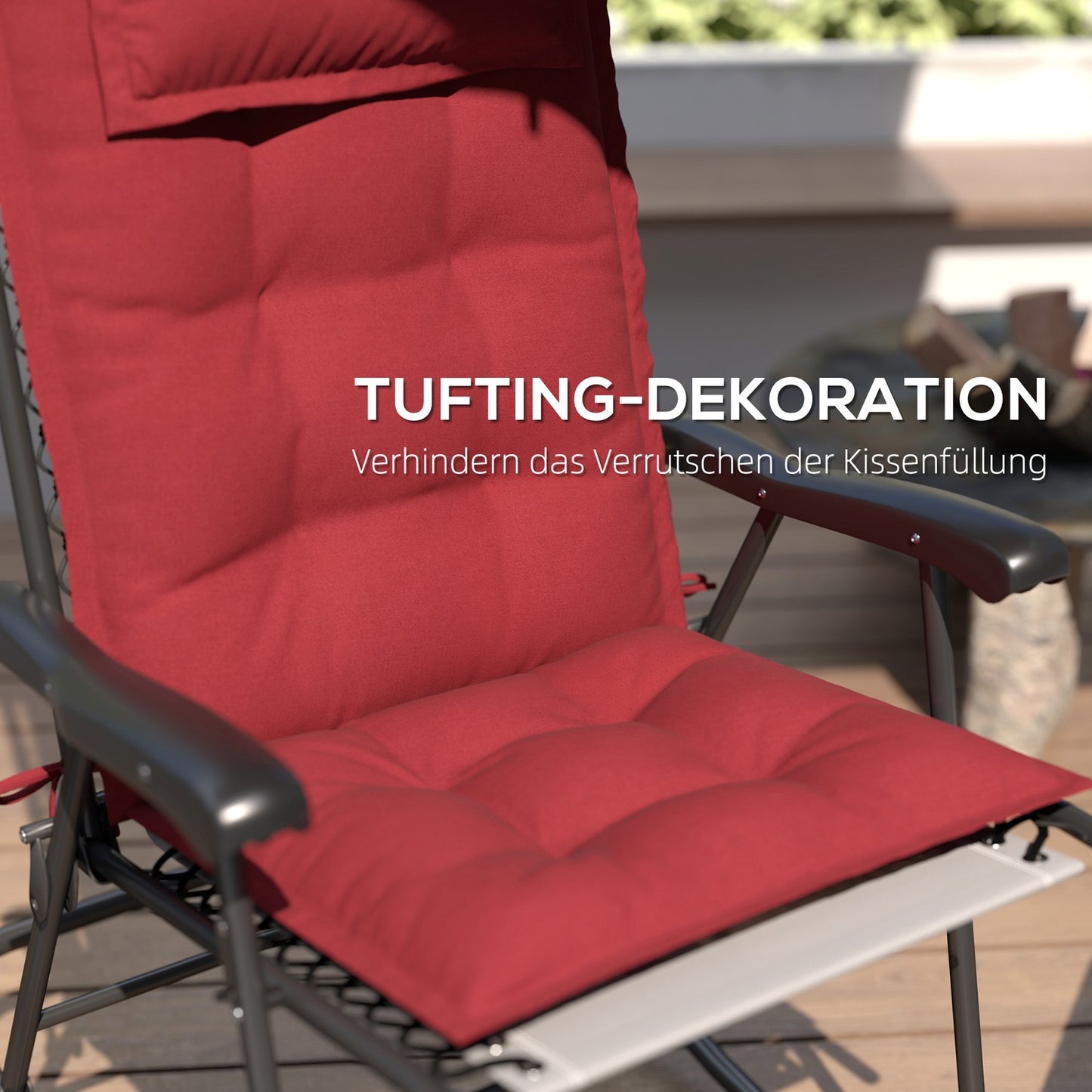 Water-repellent sun lounger cushions, set of 2, burgundy