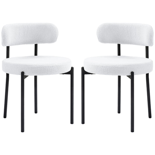Dining Chairs Set of 2, Cream White, Fleece Upholstered