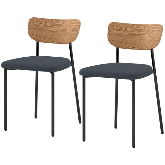 Set of 2 dining chairs, linen look, armless design, metal legs, grey