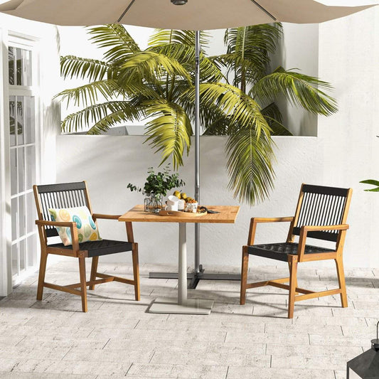 Set of 2 dining chairs made of acacia wood with armrests can hold up to 160 kg