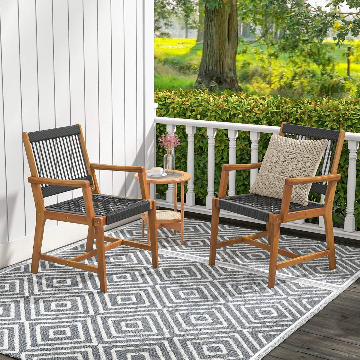 Set of 2 dining chairs made of acacia wood with armrests can hold up to 160 kg