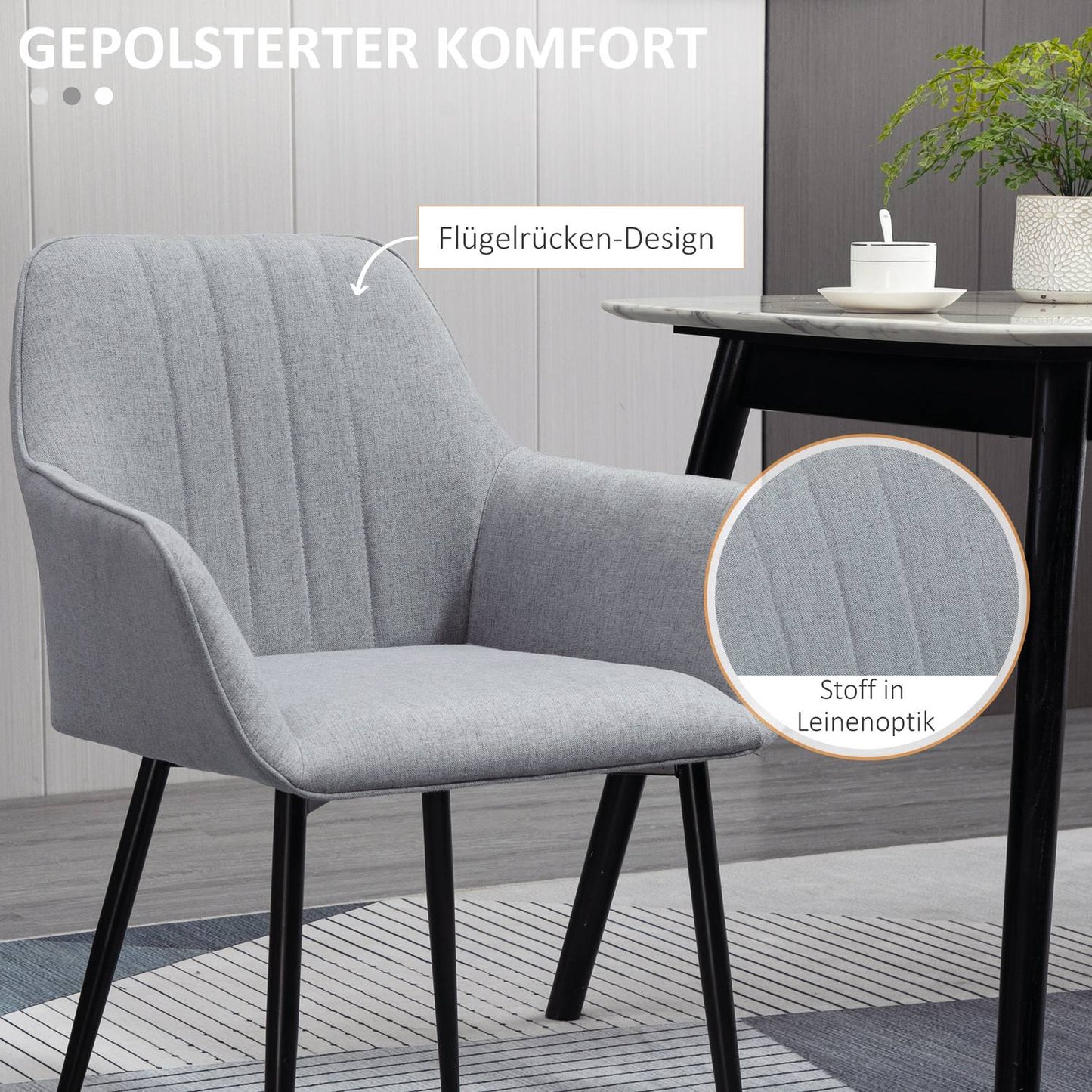 Light gray upholstered dining chairs, set of 2, linen covers