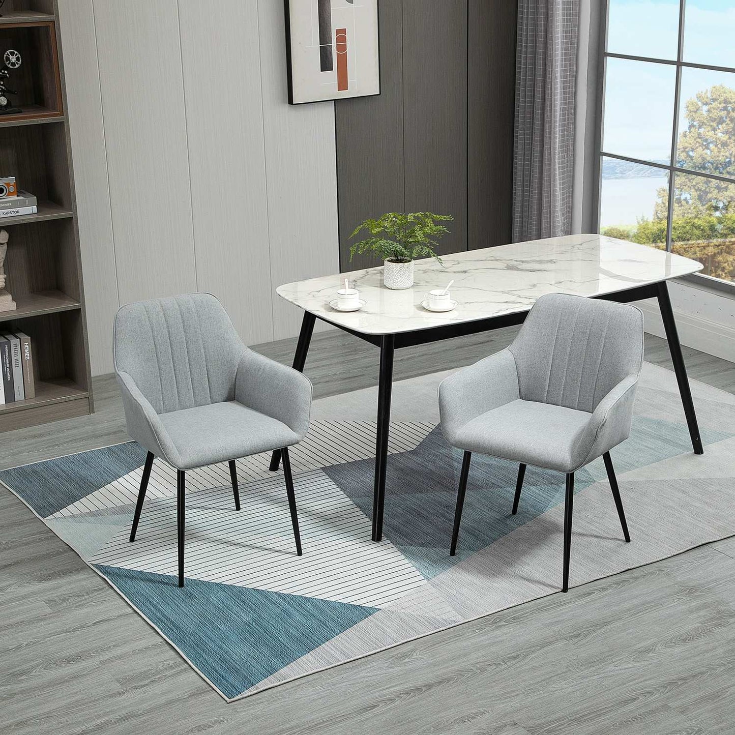 Light gray upholstered dining chairs, set of 2, linen covers