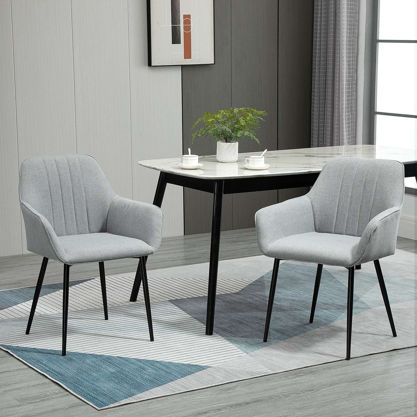 Light gray upholstered dining chairs, set of 2, linen covers