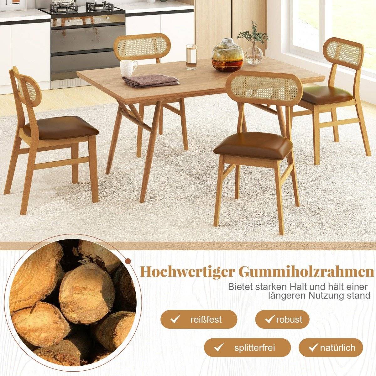 Set of 2 dining room chairs wood wooden chairs with padded seat brown