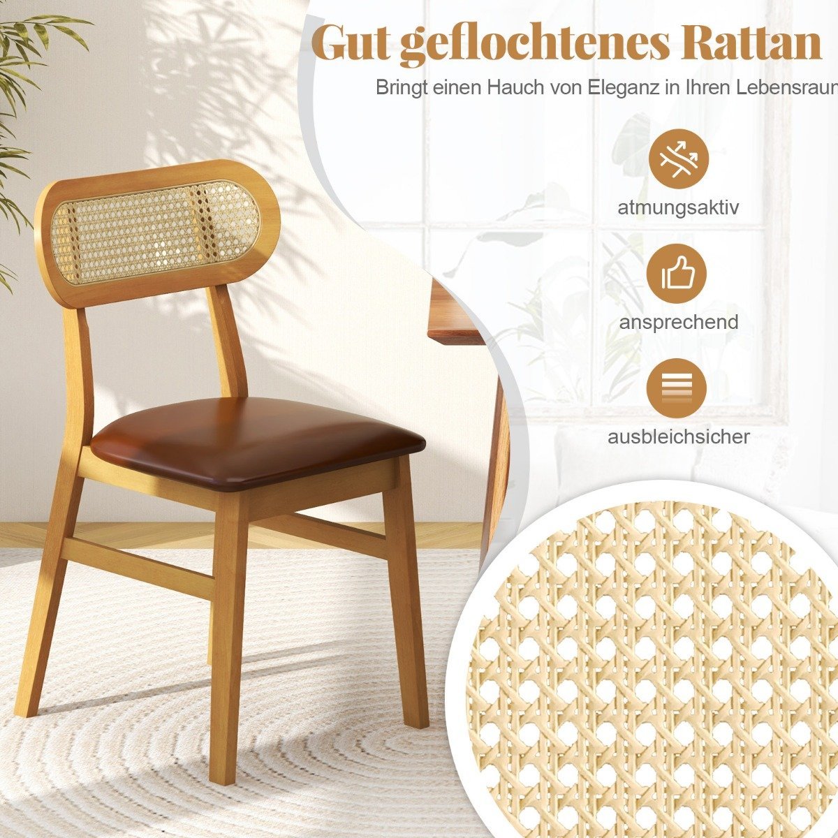 Set of 2 dining room chairs wood wooden chairs with padded seat brown