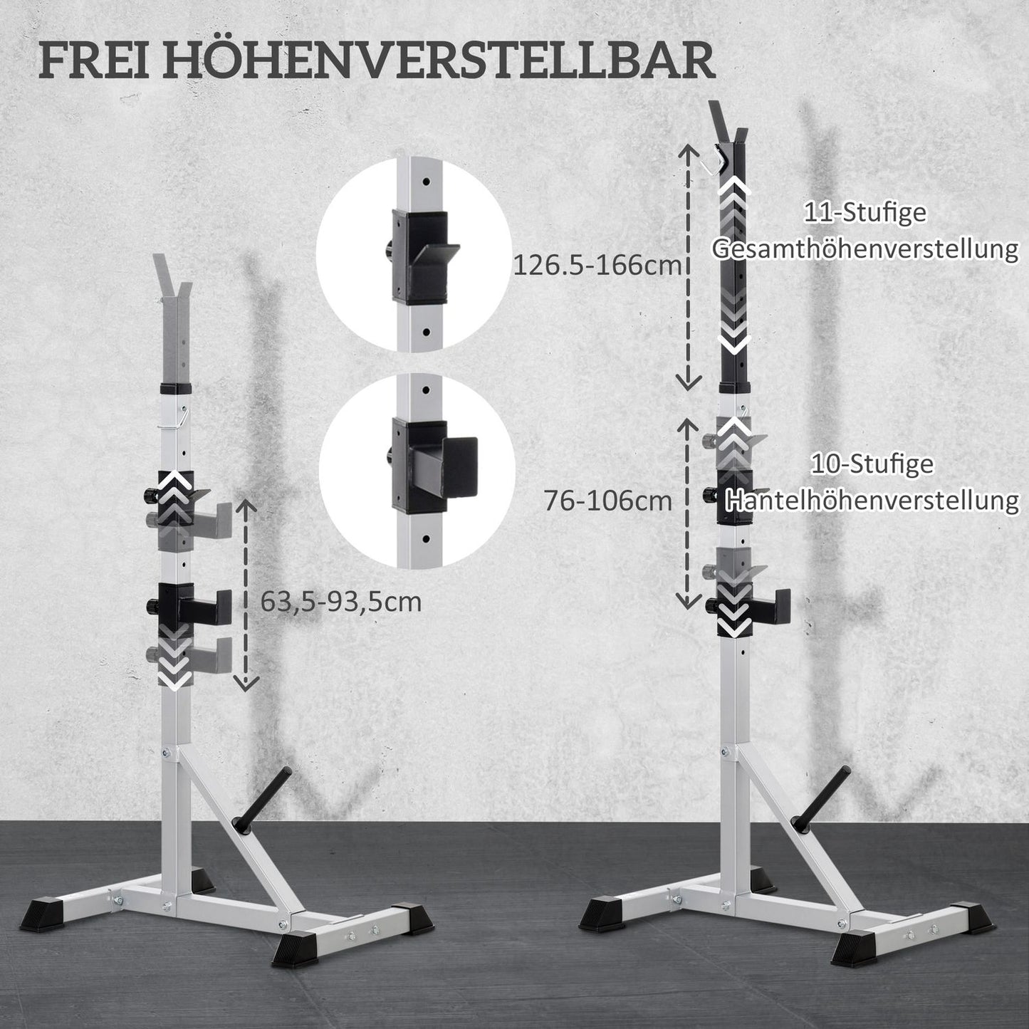 Adjustable 3-level steel dumbbell and barbell rack