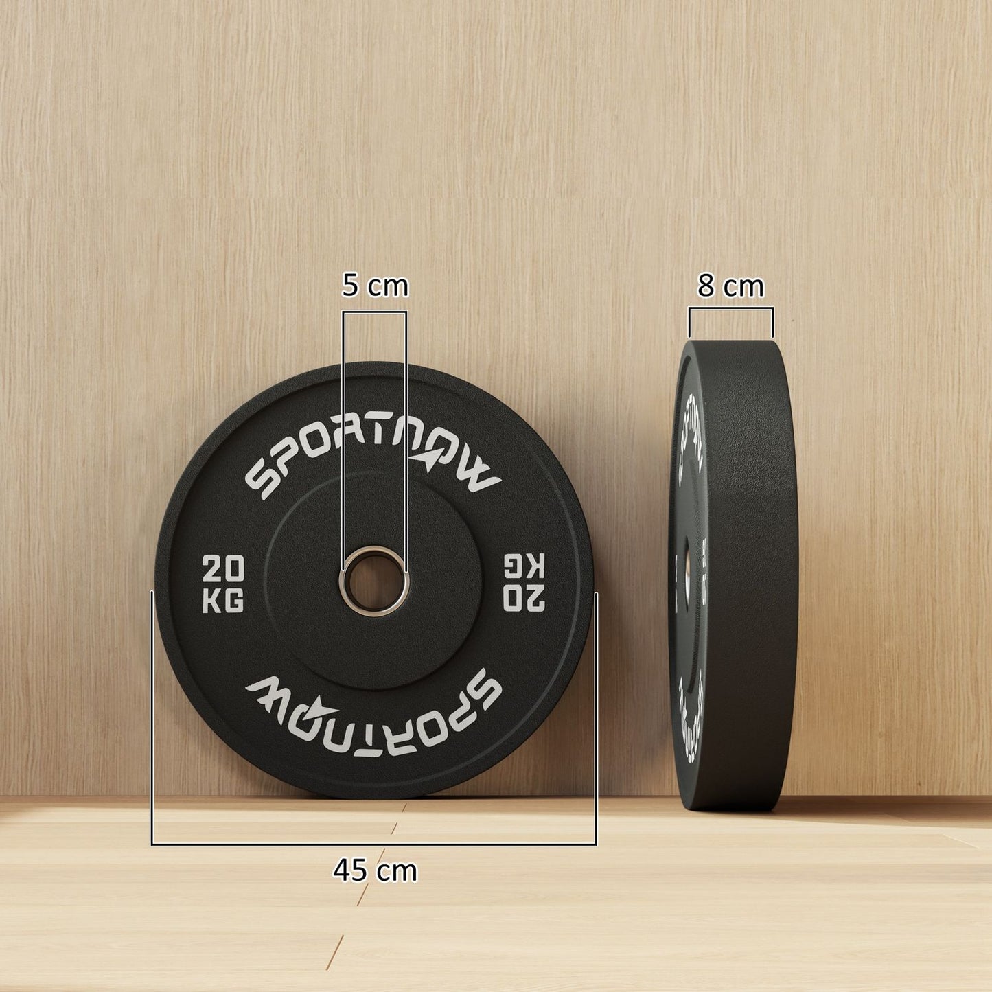 A pair of 20kg dumbbell weights, black, 50mm hole
