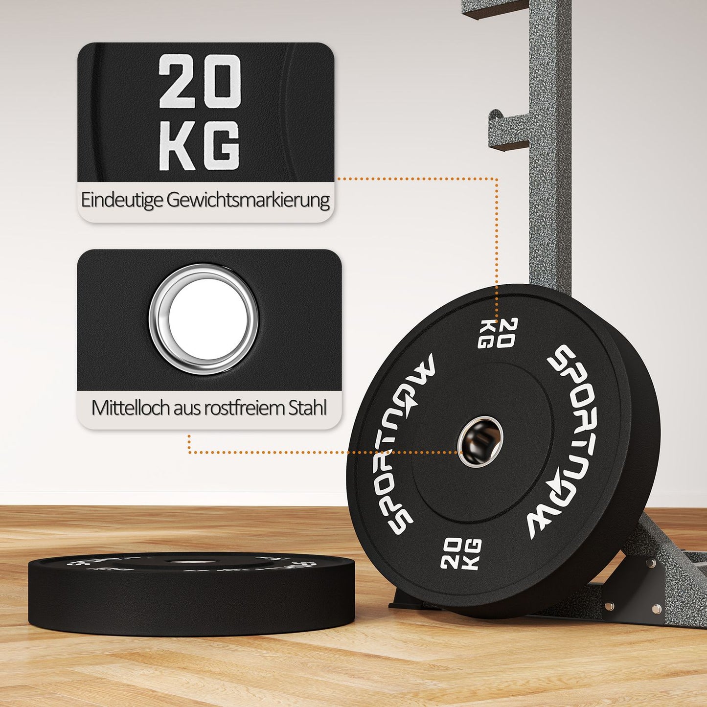 A pair of 20kg dumbbell weights, black, 50mm hole