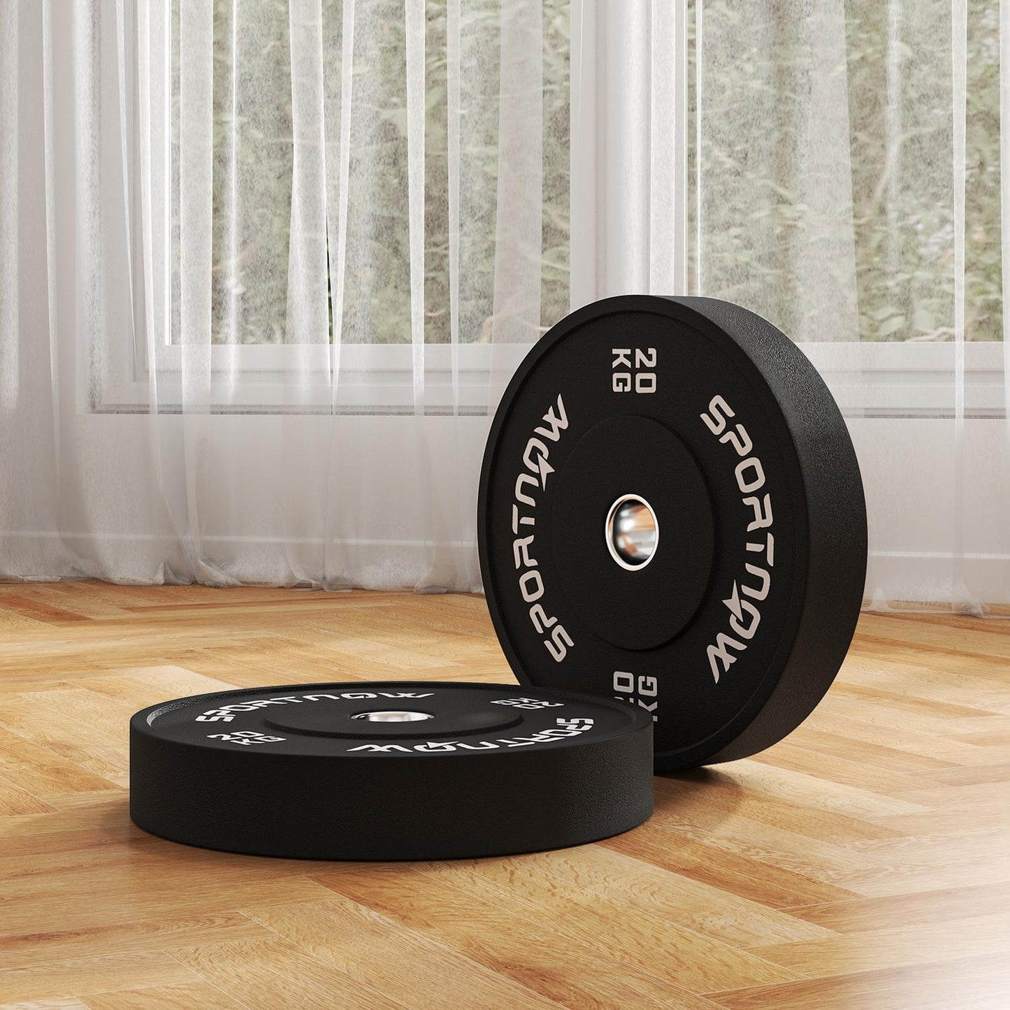 A pair of 20kg dumbbell weights, black, 50mm hole