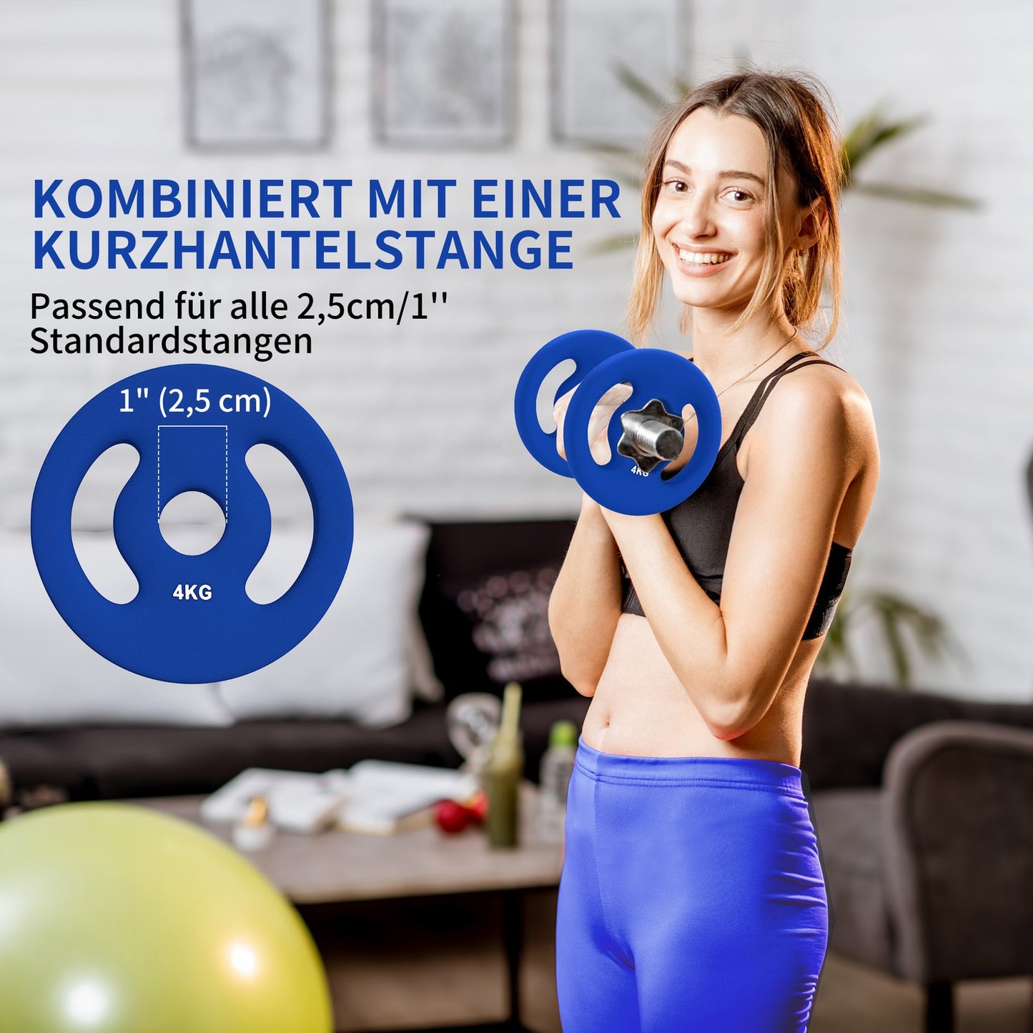 Dumbbell weight set, 2 x 4 kg, blue, fits 30 mm bar
