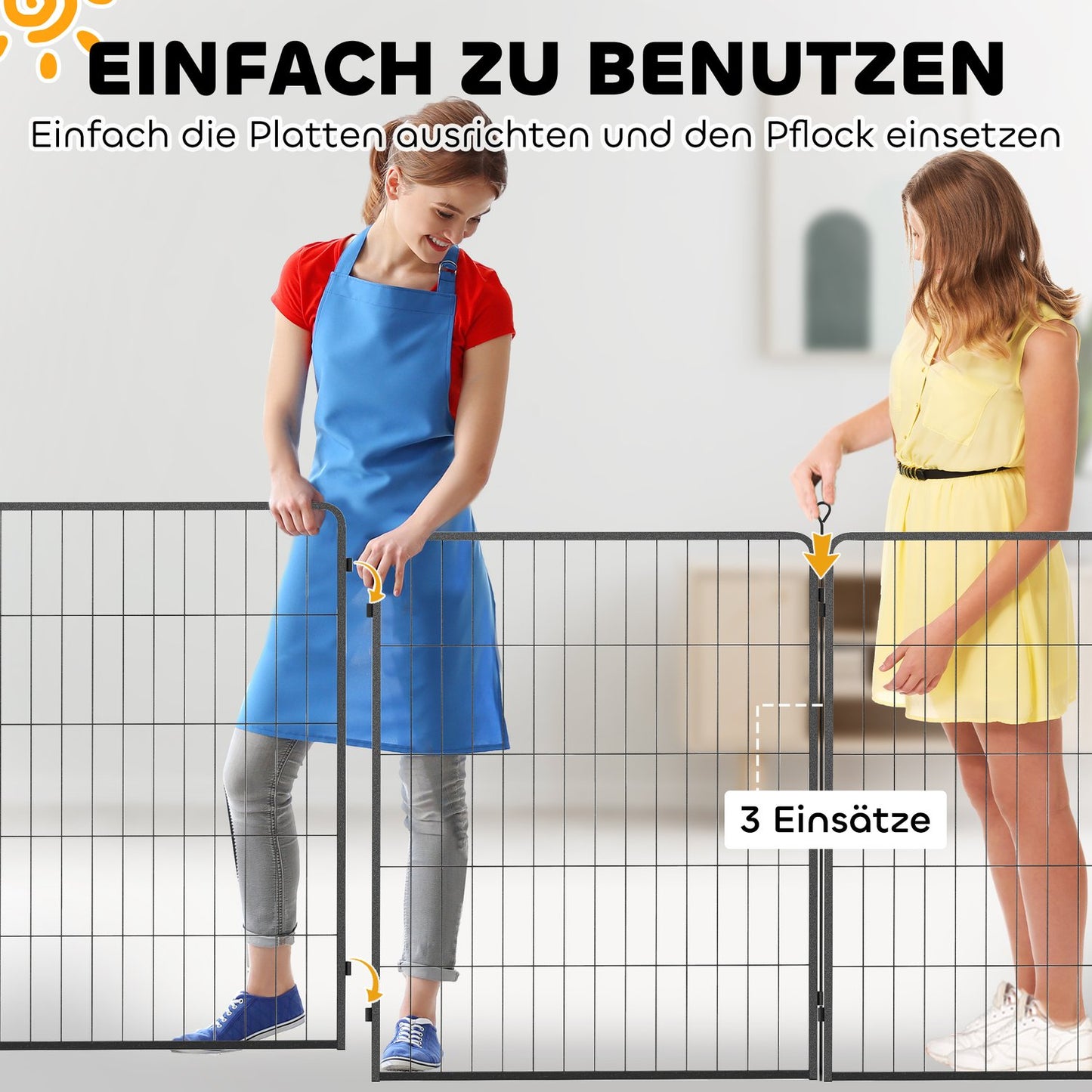 Dog fence for outdoor use, set of 2, steel, 80x100 cm, black
