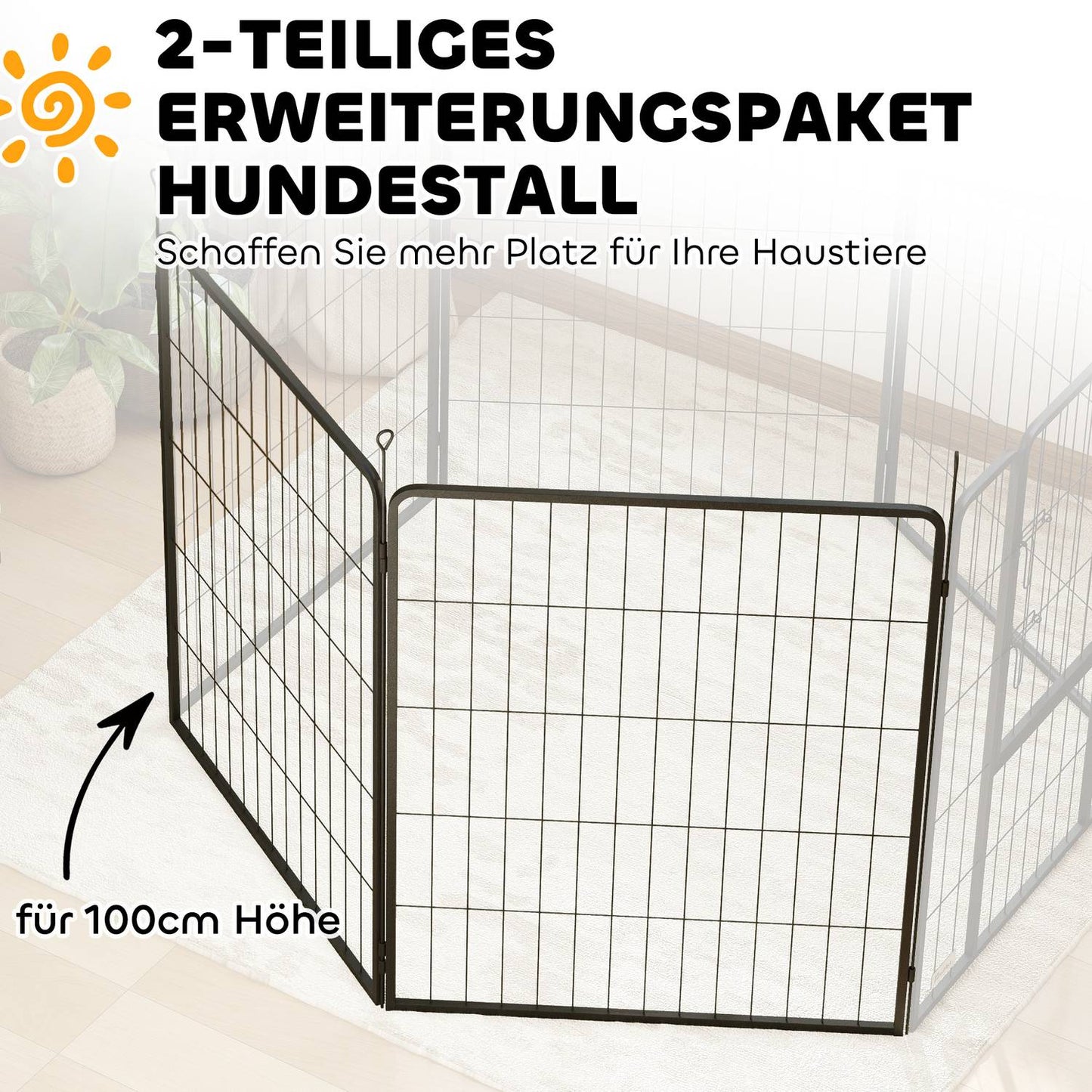 Dog fence for outdoor use, set of 2, steel, 80x100 cm, black