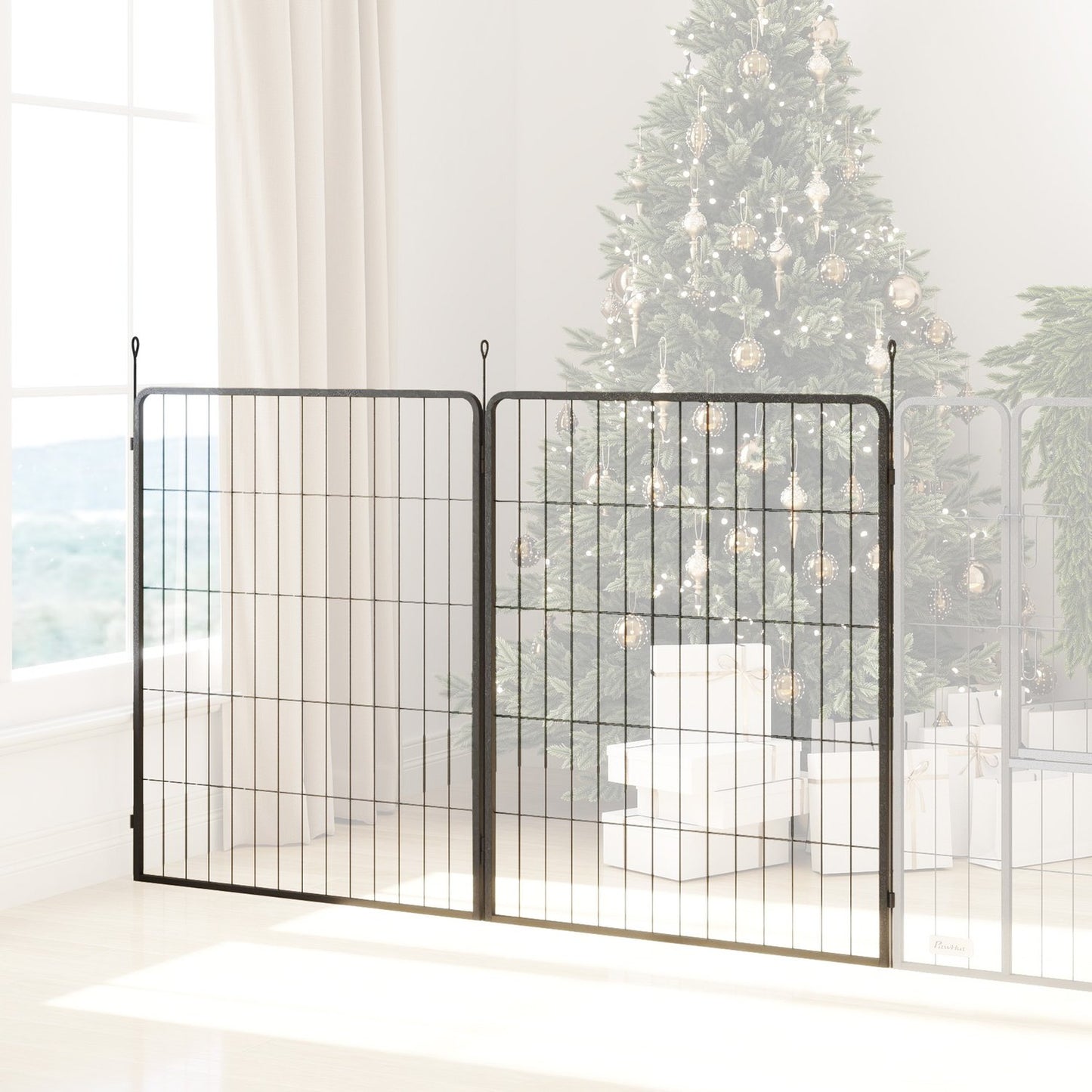 Dog fence for outdoor use, set of 2, steel, 80x100 cm, black