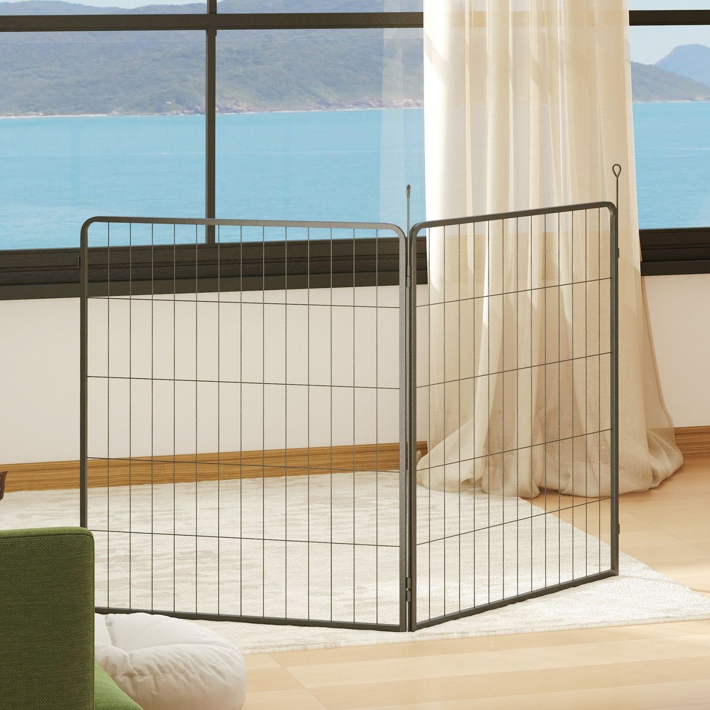 Dog fence for outdoor use, set of 2, steel, 80x100 cm, black
